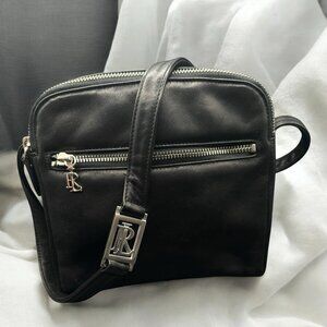 Vintage Ralph Lauren Leather Small Crossbody Bag RL Logo Black 90s Duel Zip Top